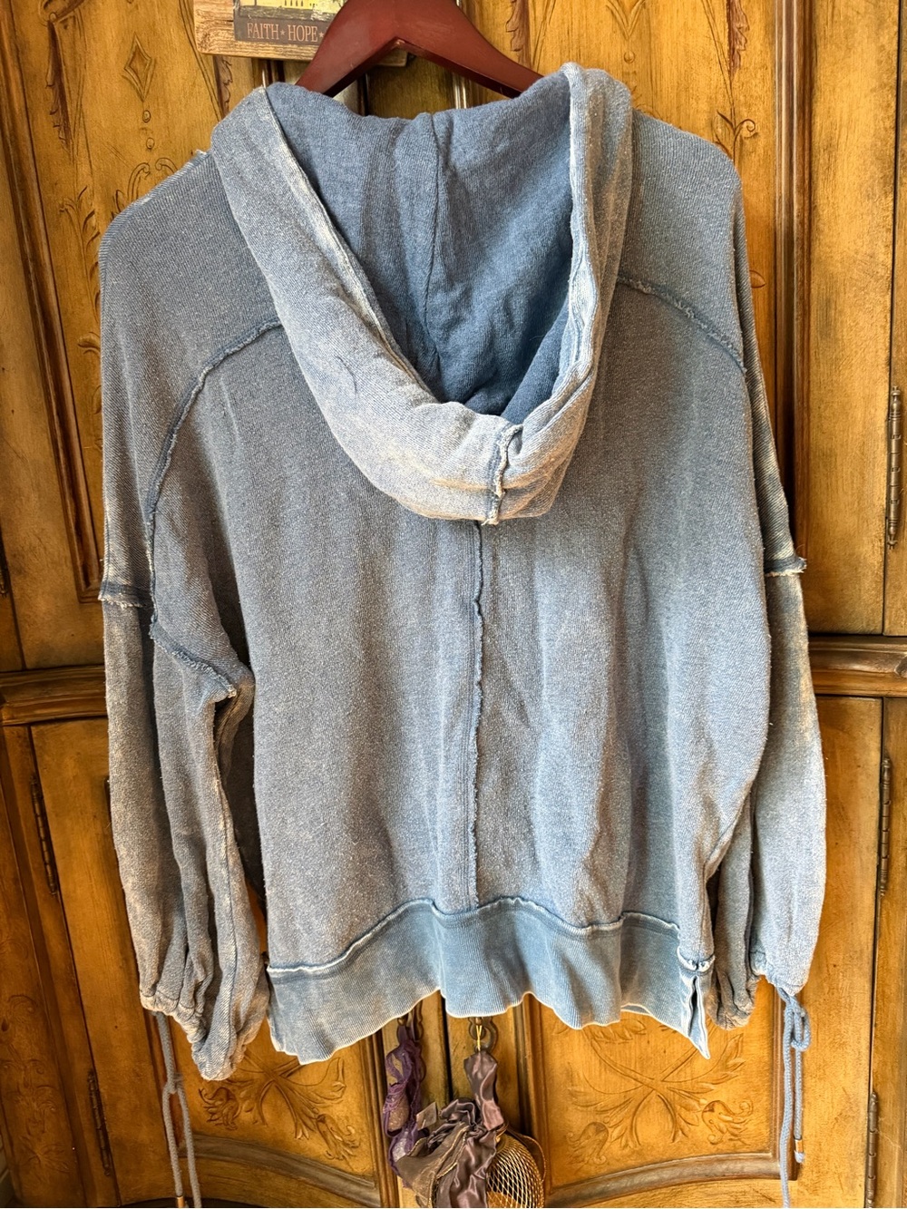 Free People Sky Blue Hooded Lace-Up Pullover - Picture 3 of 3
